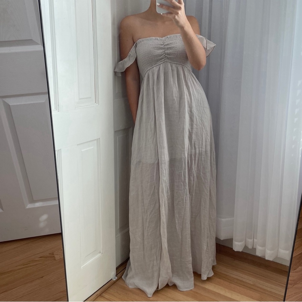 Vici Smocked Off The Shoulder Maxi Dress - Light Grey